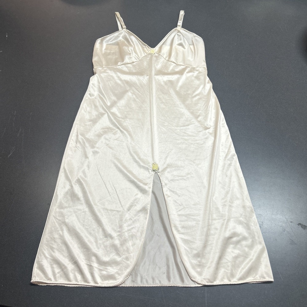 Vintage Ivory Full Slip Dress Yellow Floral Embroidery Size 36 Lingerie Cream